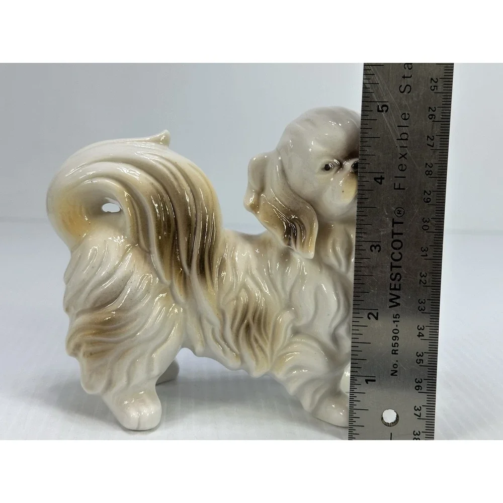 Vintage Dog Figurine Ceramic Porcelain White Tan Long Hair Toy Breed 6